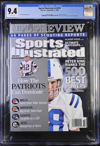 2007 Sports Illustrated Graded Newsstand Magazine CGC 9.4 Peyton Manning Tom Brady Cover POP 2