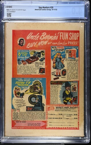 1952 American Comics Group Spy-Hunters #20 Graded Comic Book CGC 4.0