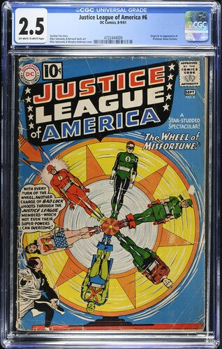1961 DC Justice League of America #6 Graded Comic Book CGC 2.5 Origin & 1st Appearance of Professor Amos Fortune