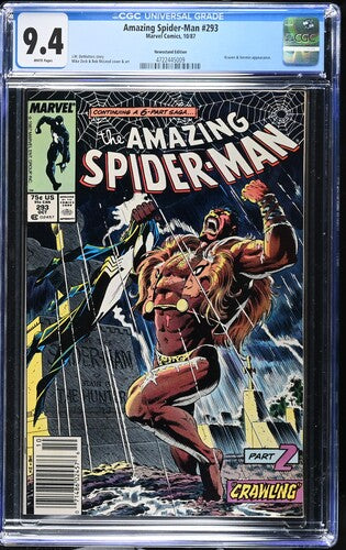 1987 Marvel Comics Amazing Spider-Man #293 Graded Comic Book CGC 9.4 1st Appearance of Kraven & Vermin Newsstand