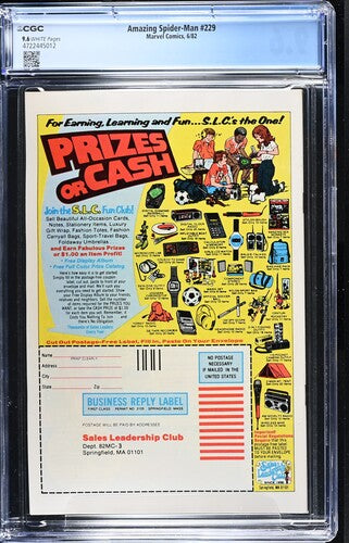 1982 Marvel Comics Amazing Spider-Man #229 Graded Comic Book CGC 9.6 UK Price Variant