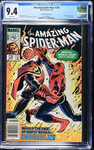 1984 Marvel Comics Amazing Spider-Man #250 Graded Comic Book CGC 9.4 Canadian Price Variant
