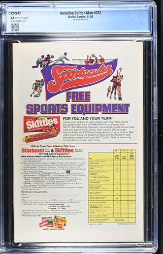 1986 Marvel Comics Amazing Spider-Man #282 Graded Comic Book CGC 9.4 Newsstand