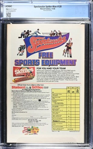 1986 Marvel Comics Spectacular Spider-Man #120 Graded Comic Book CGC 9.4 Newsstand