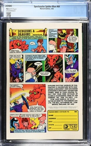 1982 Marvel Comics Spectacular Spider-Man #64 Graded Comic Book CGC 9.0 Origin & 1st Appearance of Cloak & Dagger