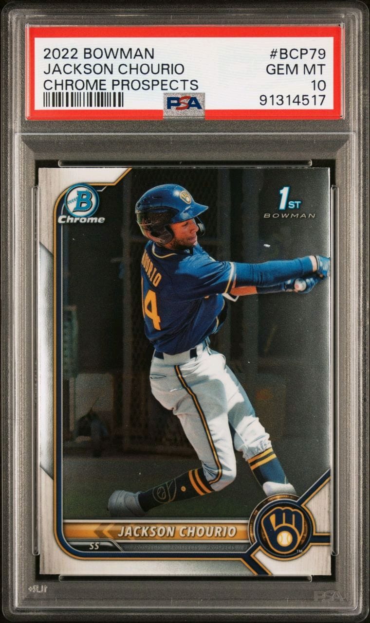 2022 Bowman Jackson Chourio Chrome Prospects Graded Rookie Card PSA 10