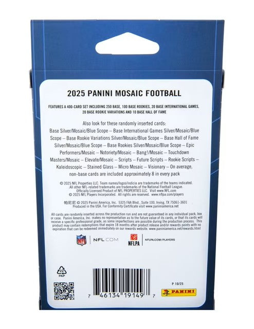 2025 Panini Mosaic NFL Football Card Hanger Box Blue Scope Sealed
