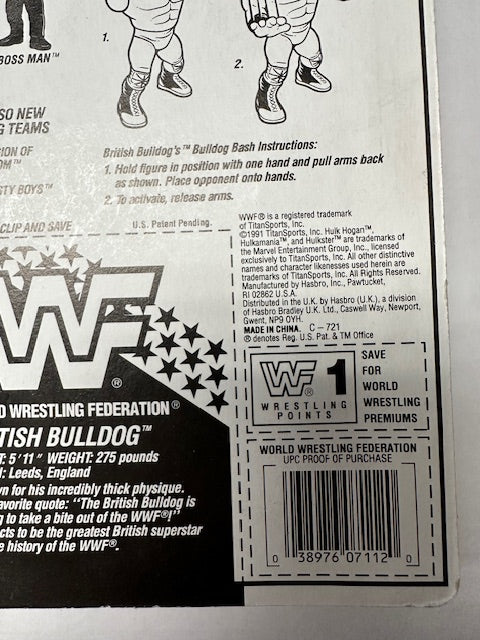 1991 Hasbro British Bulldog WWF WWE Wrestling Action Figure MOC Sealed