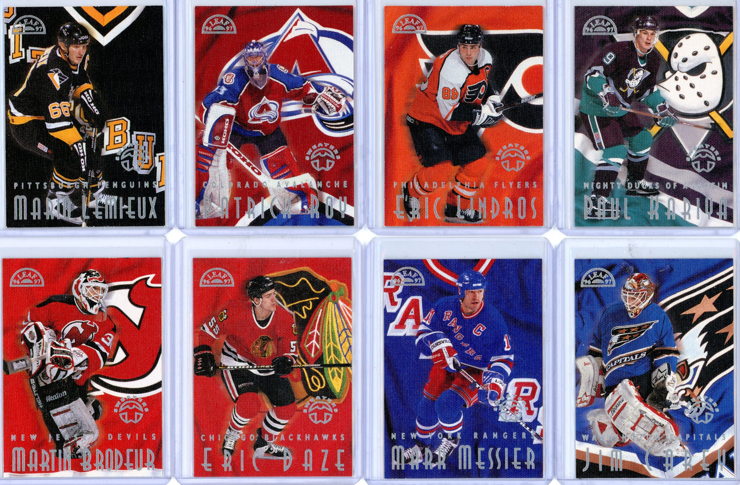 1996/97 Leaf Sweaters (Away) Complete (15 Card) Hockey Set + Graded Vanbiesbrouck BGS 9 – Limited /5000 Rare!