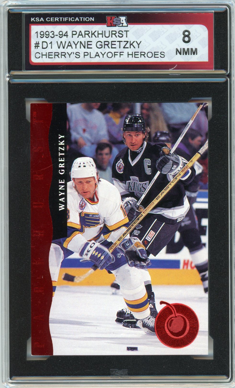 1993/94 Parkhurst Wayne Gretzky Cherry's Playoff Heroes Graded Card #D1 KSA 8