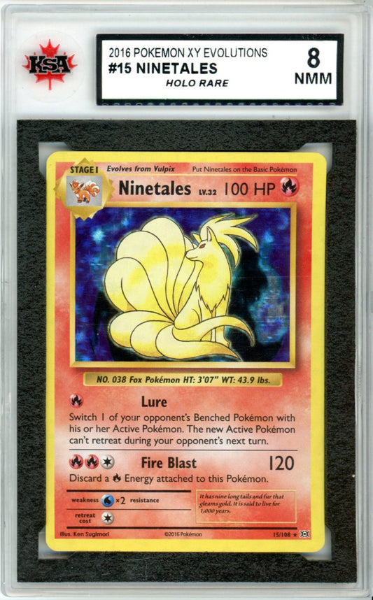 2016 Pokemon XY Evolutions Ninetales Holographic #15 Graded Card KSA 8 Rare