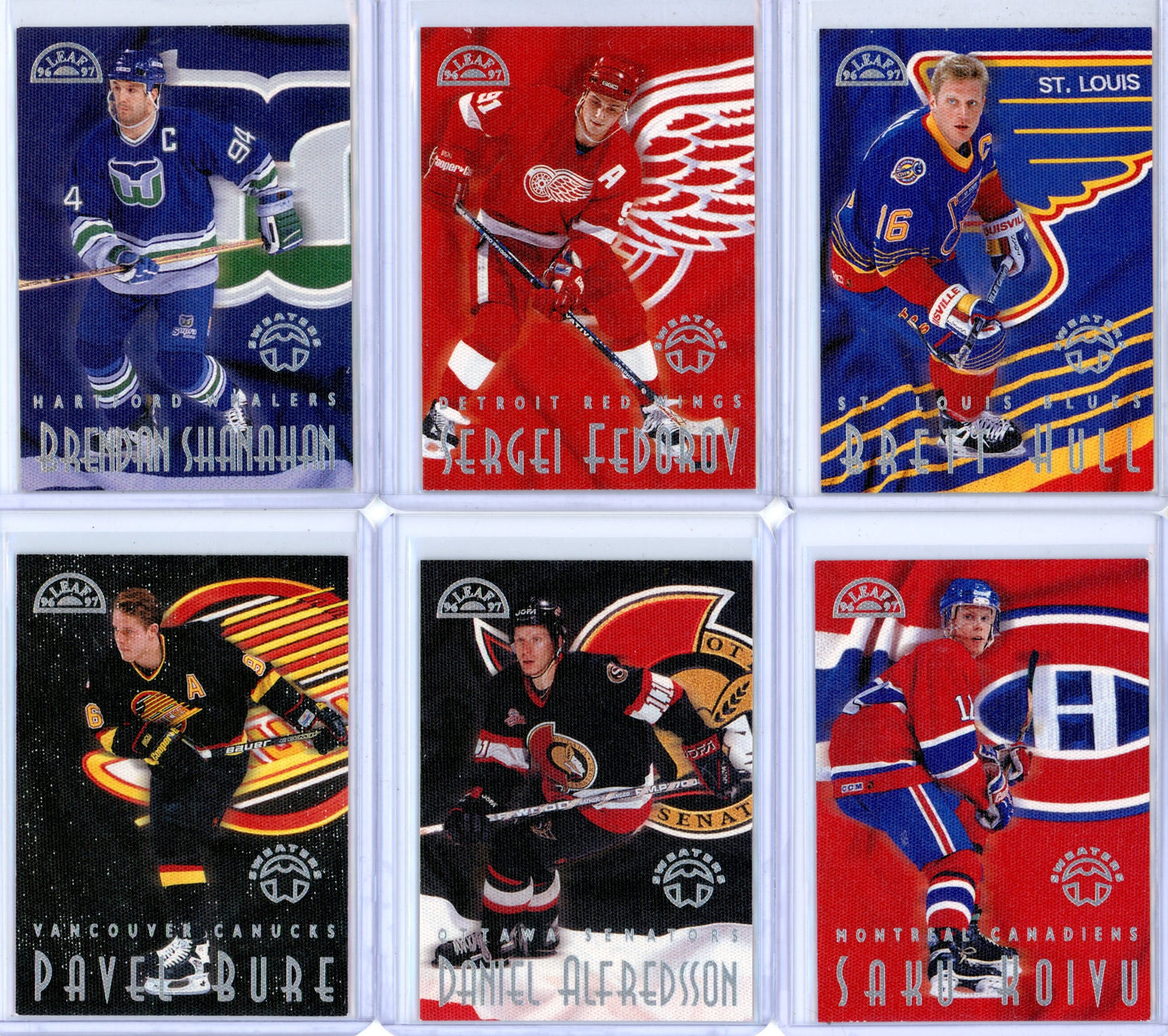 1996/97 Leaf Sweaters (Away) Complete (15 Card) Hockey Set + Graded Vanbiesbrouck BGS 9 – Limited /5000 Rare!