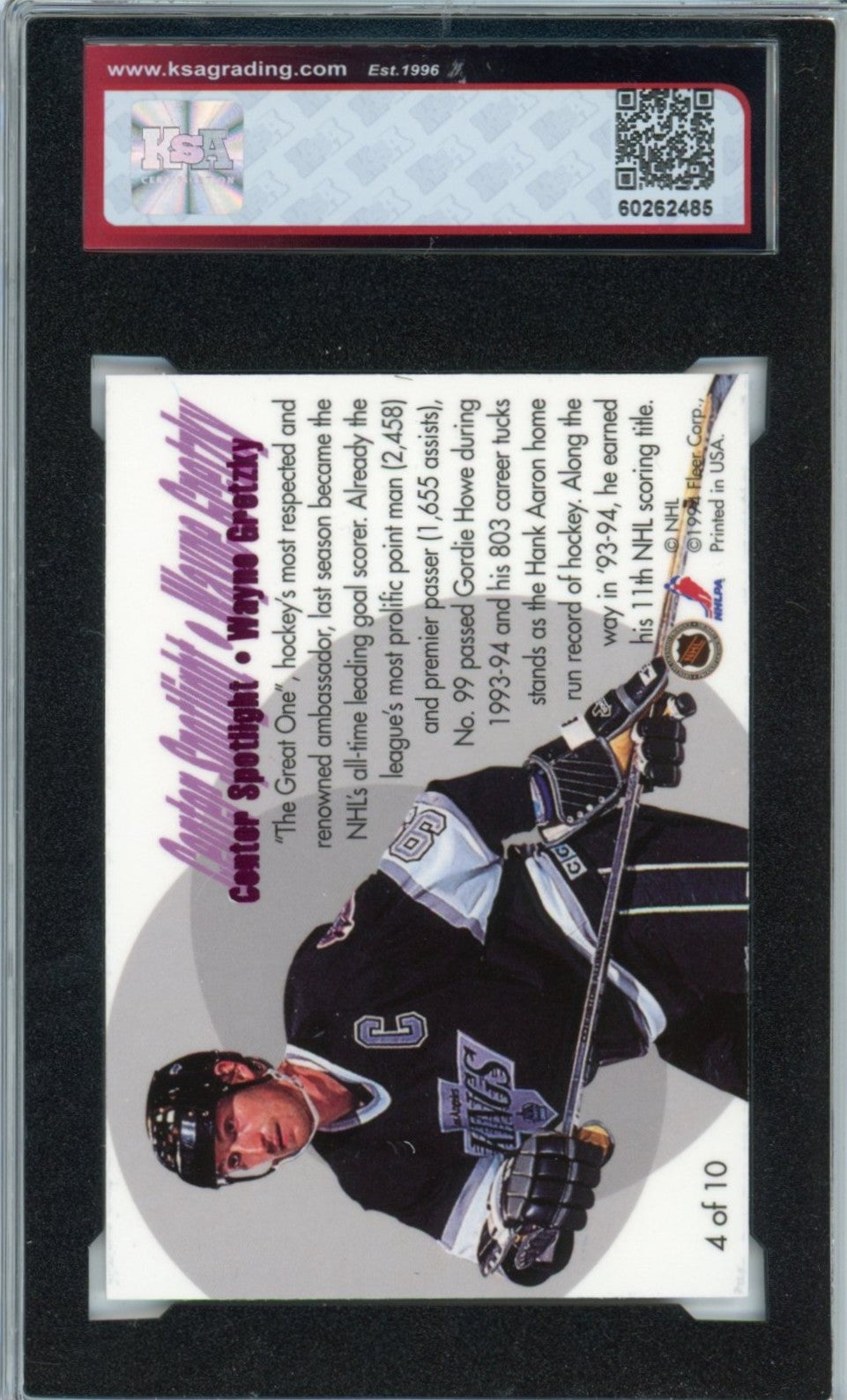 1994/95 Flair Wayne Gretzky Center Spotlight Graded Card #4 KSA 8.5