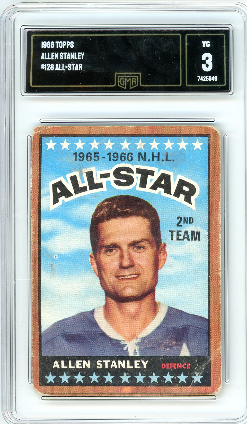 1966 Topps Allen Stanley Graded Hockey Card #126 GMA 3