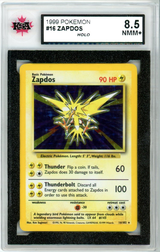 1999 Pokemon Zapdos Holographic #16 Graded Card KSA 8.5