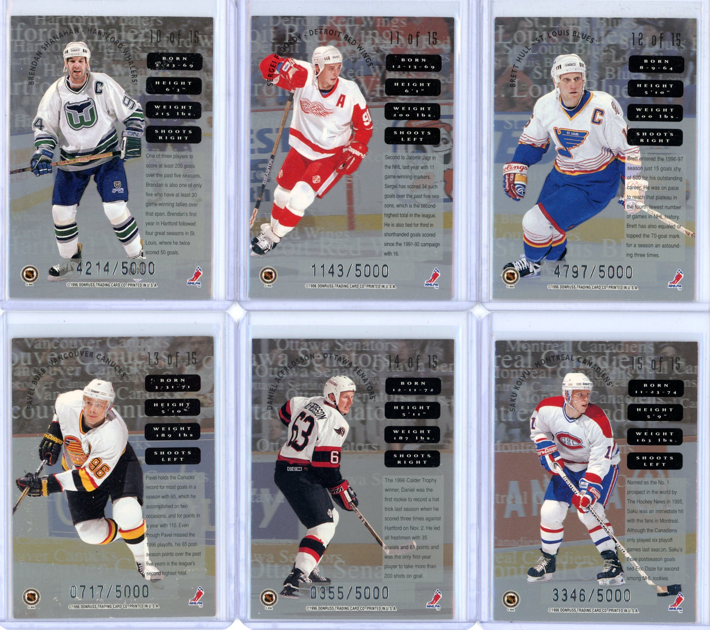 1996/97 Leaf Sweaters (Away) Complete (15 Card) Hockey Set + Graded Vanbiesbrouck BGS 9 – Limited /5000 Rare!