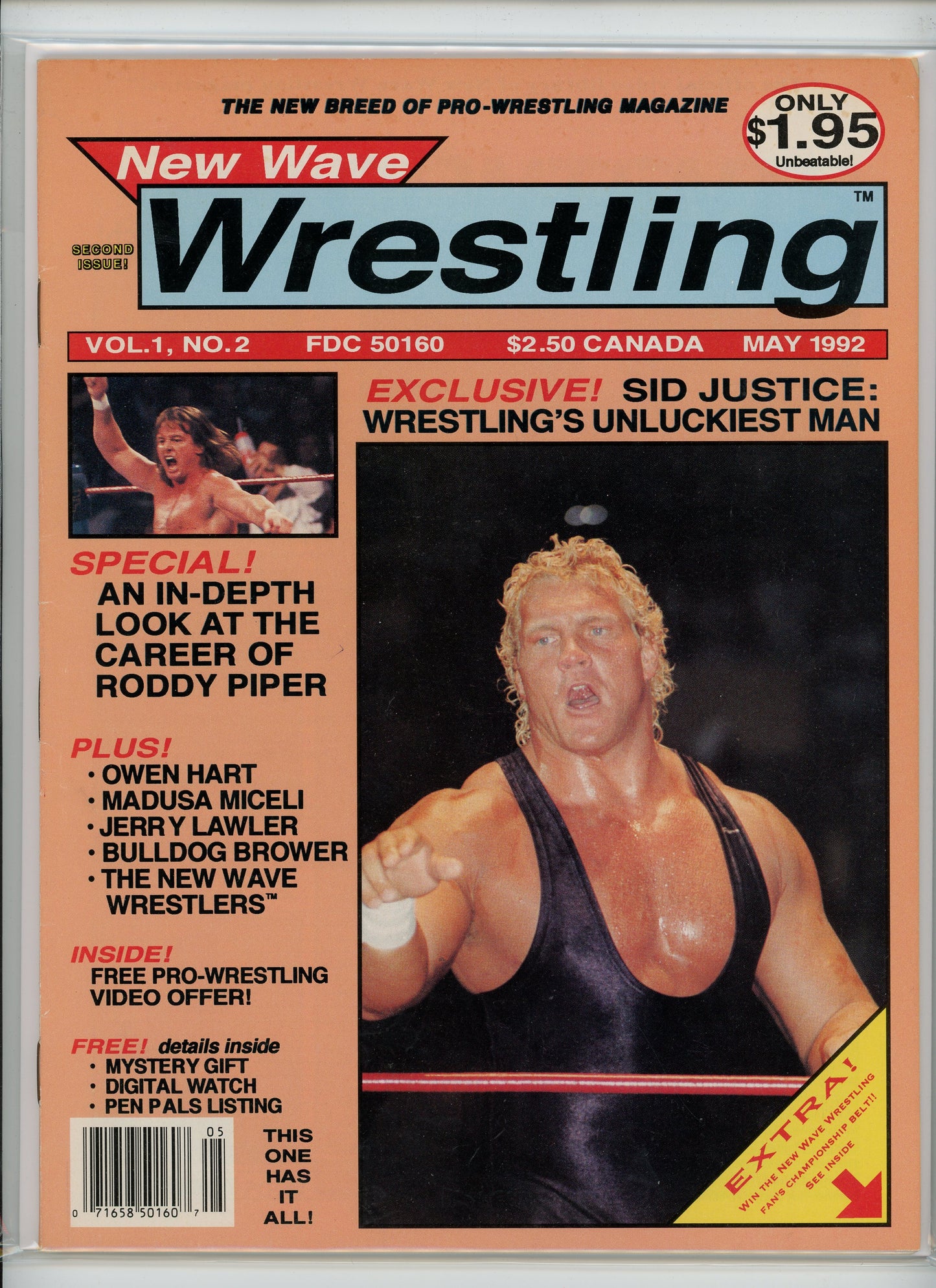 New Wave Wrestling Vintage Magazine (May, 1992) Sid Justice, Roddy Piper