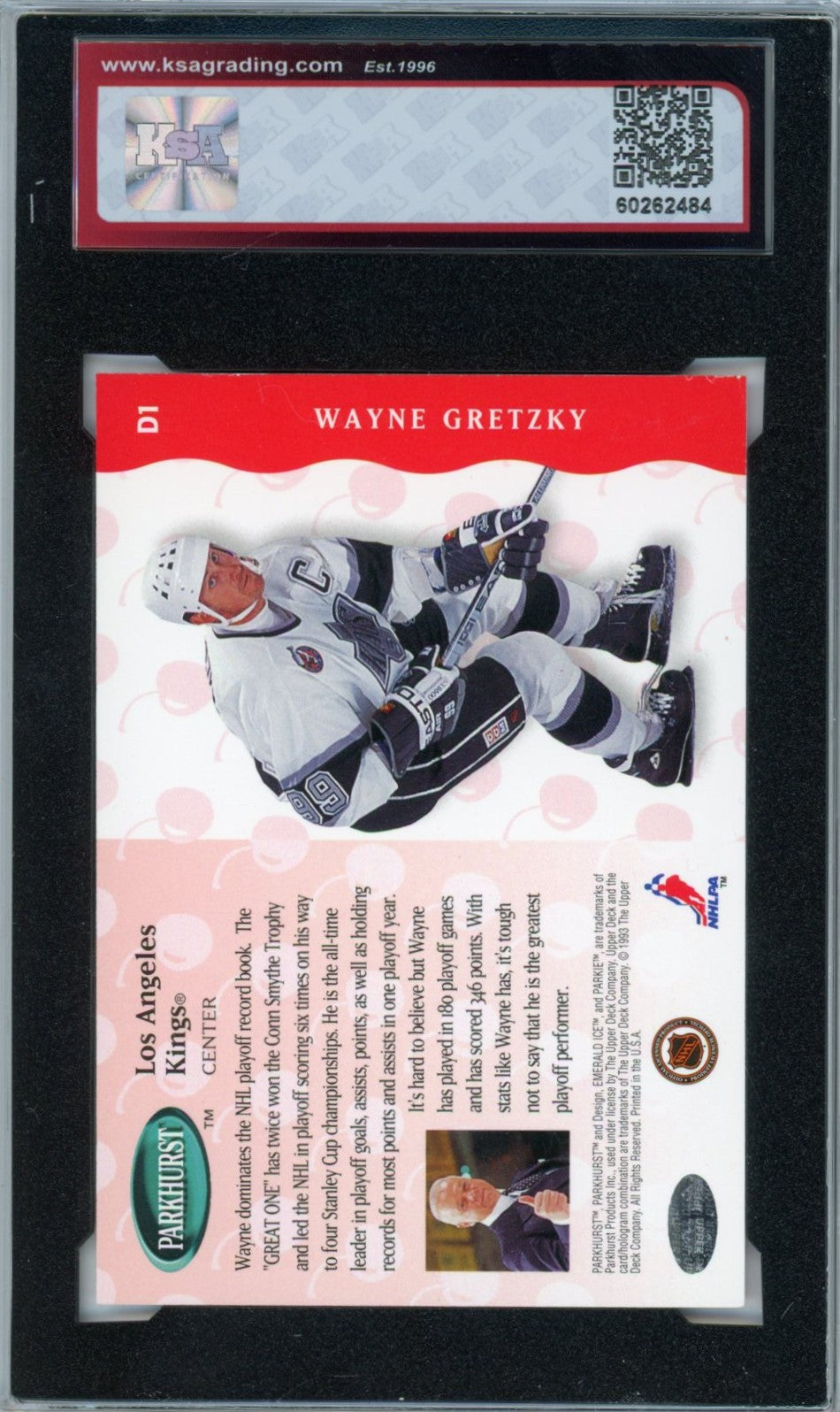 1993/94 Parkhurst Wayne Gretzky Cherry's Playoff Heroes Graded Card #D1 KSA 8