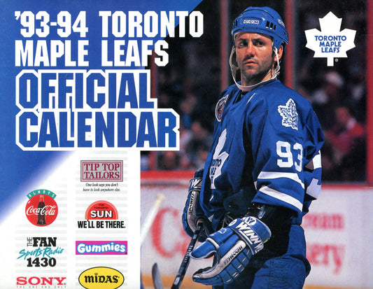 1993/94 Toronto Maple Leafs Official Vintage Calendar 11" x 9.5" Doug Gilmour Cover
