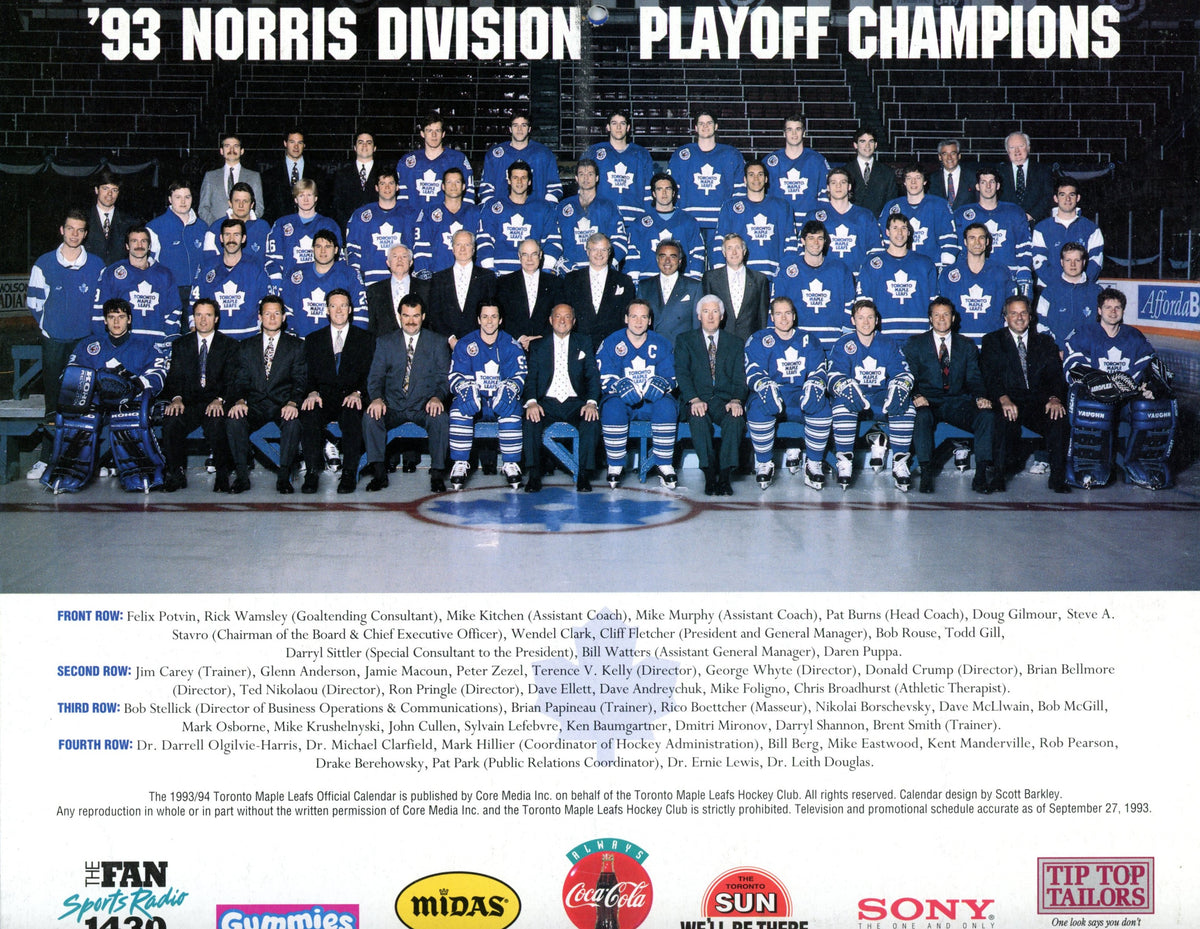 1993/94 Toronto Maple Leafs Official Vintage Calendar 11" x 9.5" Doug Gilmour Cover