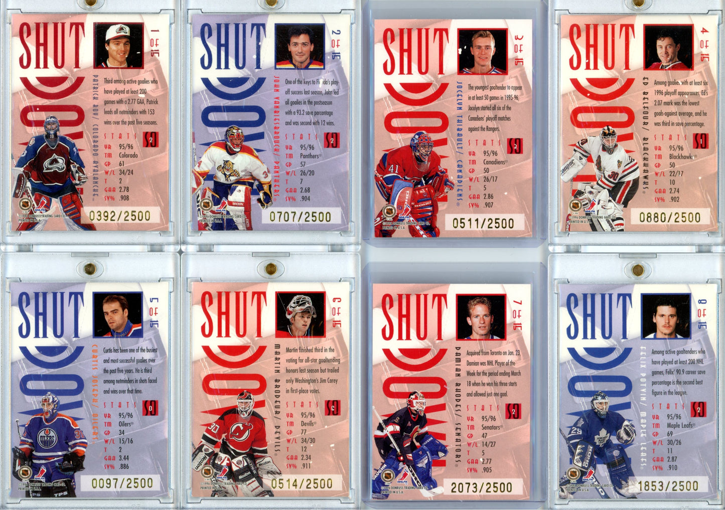 1996/97 Leaf Shutdown Hockey Goalies Complete Insert Set (15 Cards) – Limited /2500