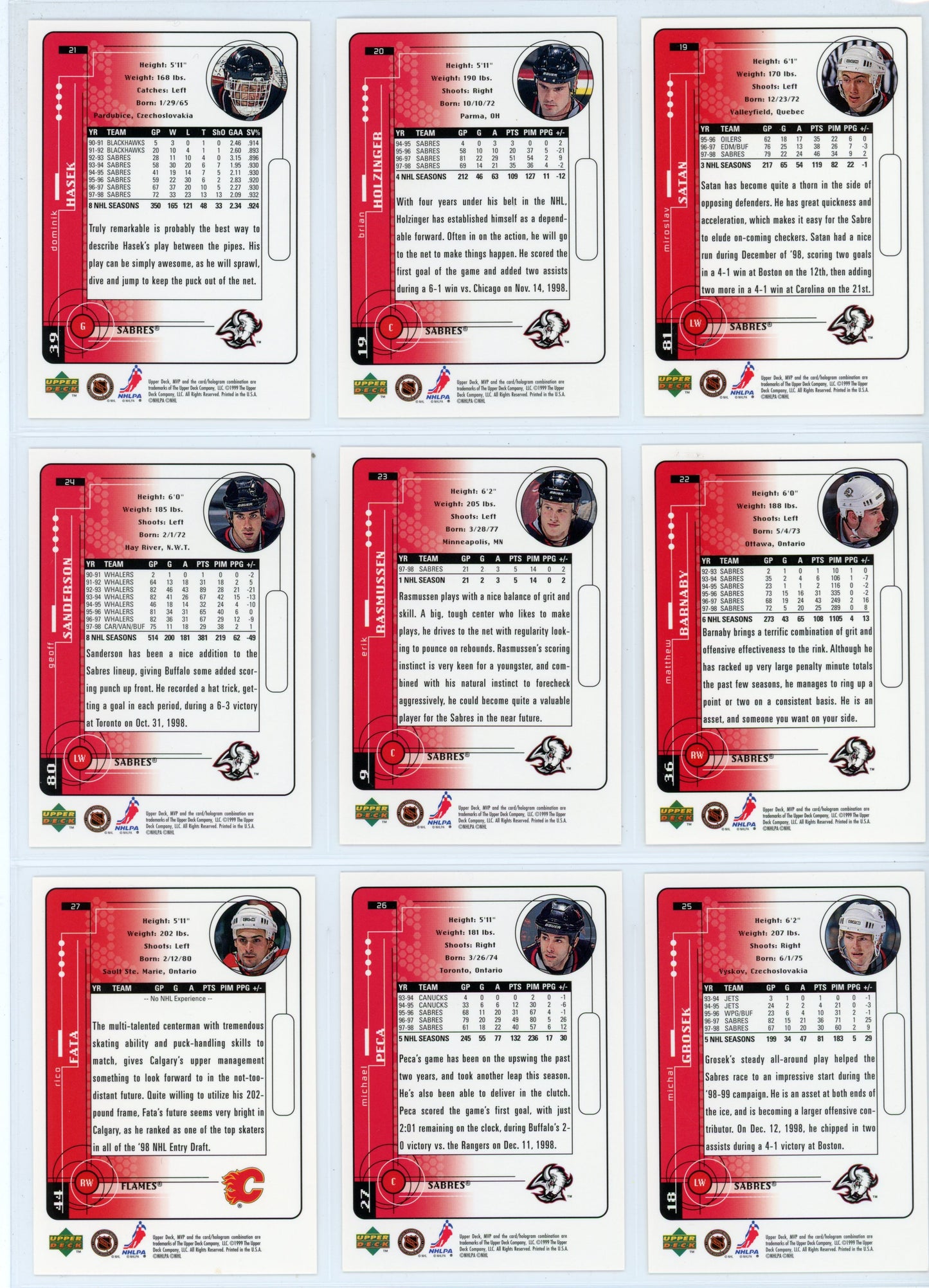 1998/99 Upper Deck MVP NHL Hockey Card Complete Set (220 Cards)