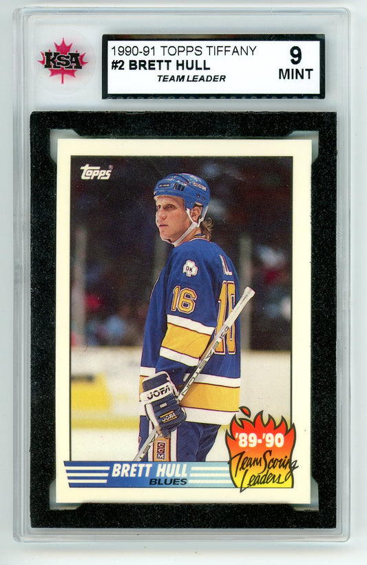 1990/91 Topps Tiffany Brett Hull Team Scoring Leader Graded Card #2 KSA 9