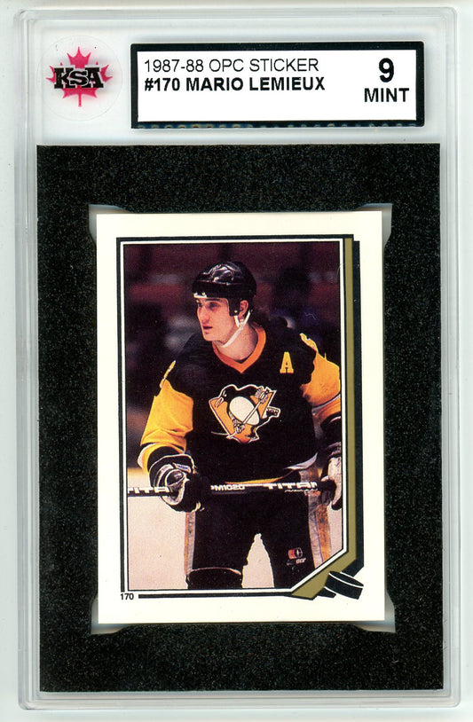1987/88 OPC O-Pee-Chee Sticker Mario Lemieux Graded Card #170 KSA 9