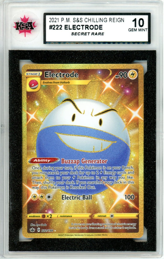 2021 Pokemon Sword & Shield Chilling Reign Electrode Holo #222 Graded Card KSA 10 Secret Rare