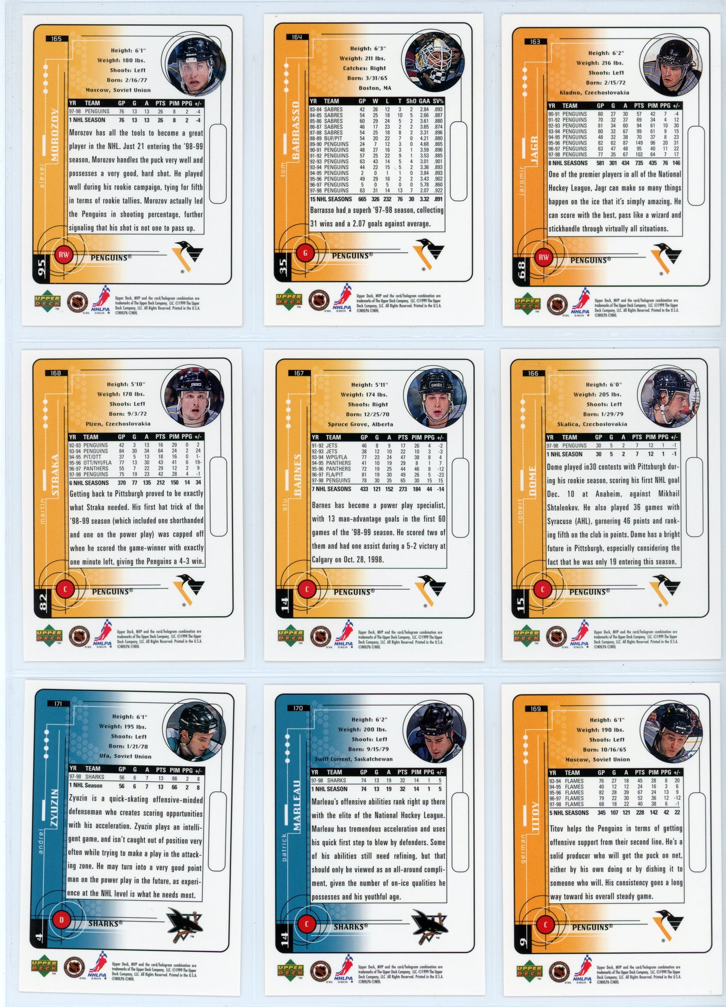 1998/99 Upper Deck MVP NHL Hockey Card Complete Set (220 Cards)