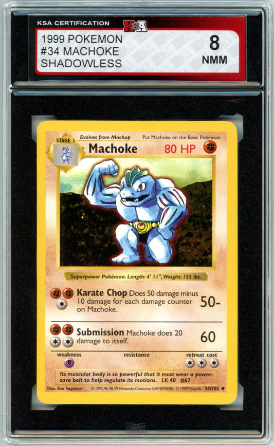 1999 Pokemon Machoke Shadowless #34 Graded Card KSA 8