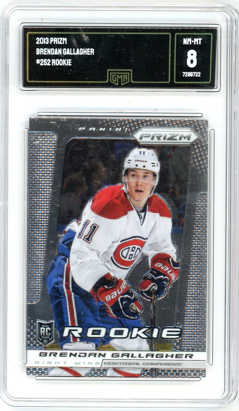 2013 Panini Prizm Brendan Gallagher Graded Rookie Card #252 GMA 8