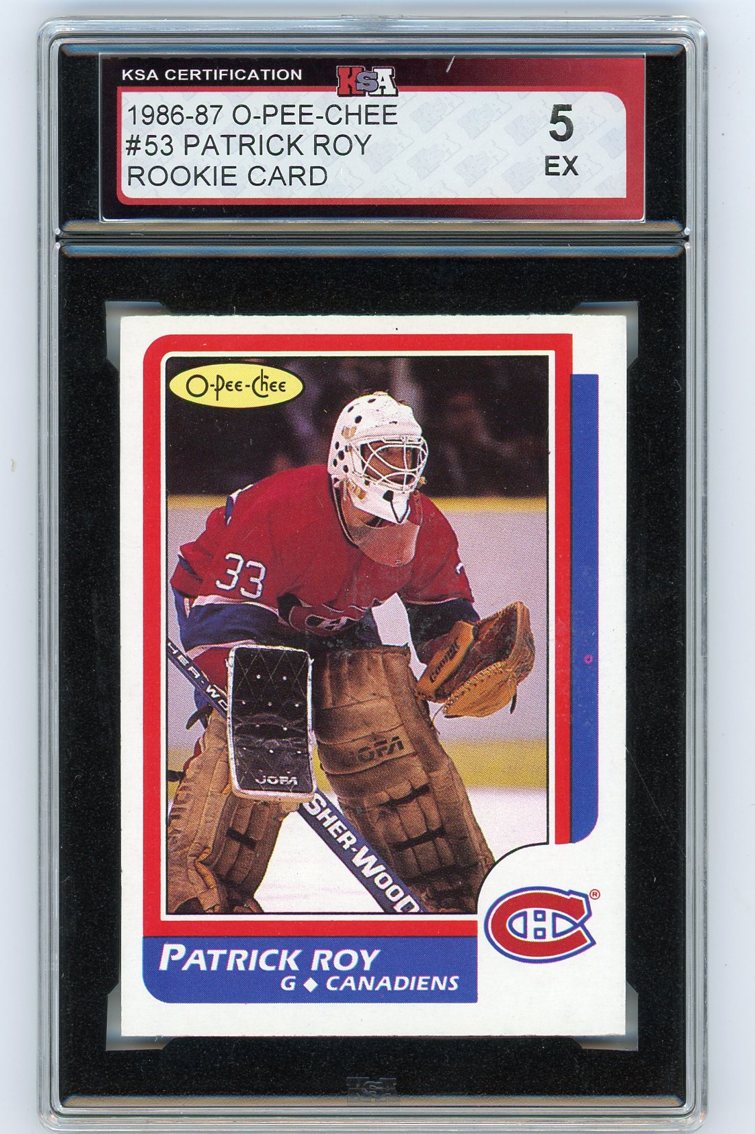 1986/87 O-Pee-Chee Patrick Roy #53 Graded Rookie Card KSA 5