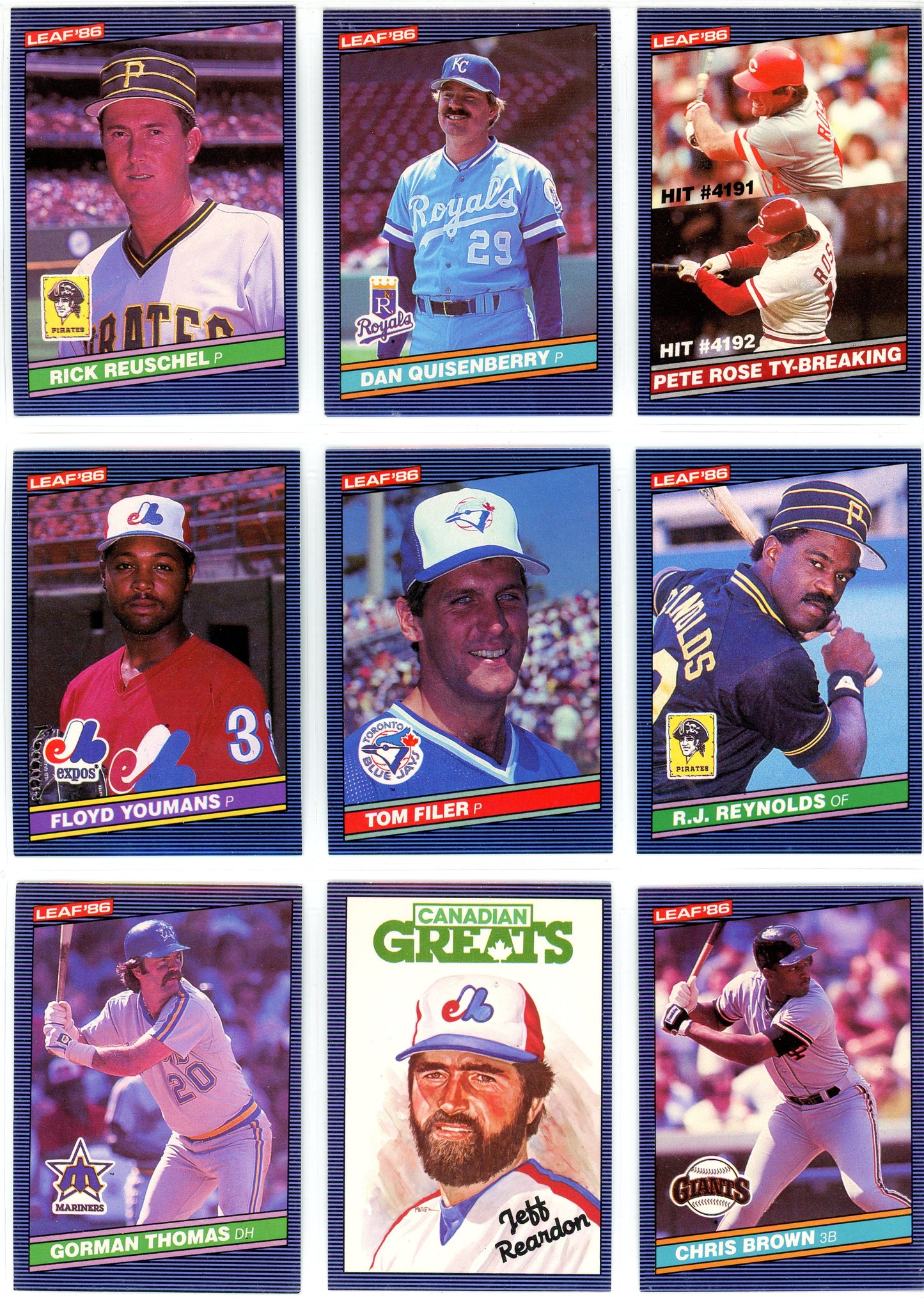 1986 Leaf MLB Baseball Complete Set (260 Cards) Made In Canada McGriff Rookie
