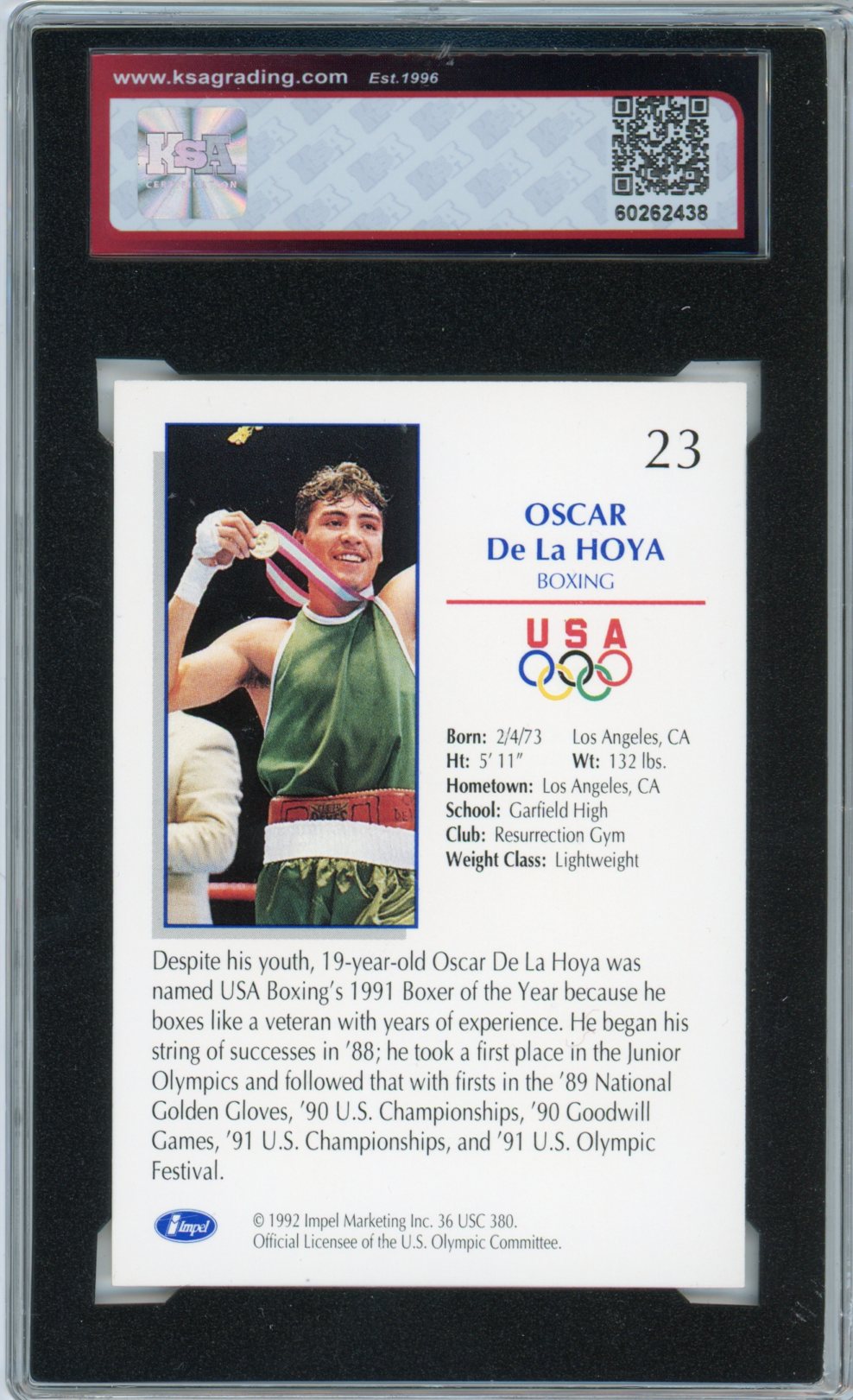 1992 Impel Olympicards Oscar De La Hoya Graded Boxing Card #23 KSA 9