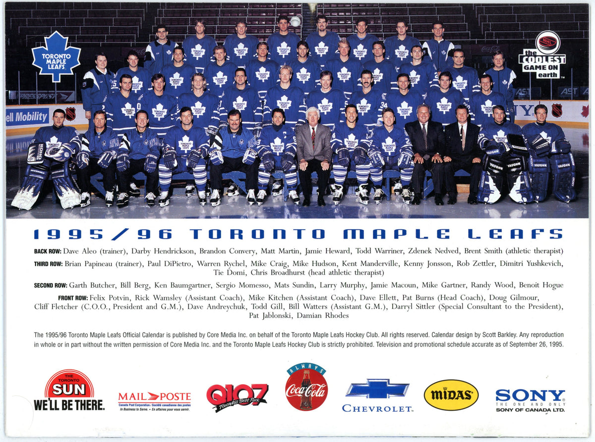1995/96 Toronto Maple Leafs Official Vintage Calendar 11" x 8" Doug Gilmour Cover