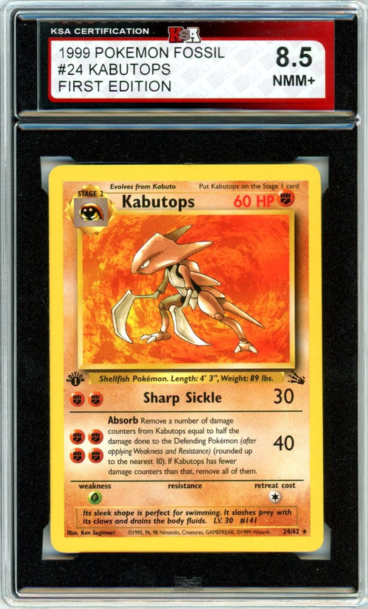 1999 Pokemon Fossil Kabutops #24 Graded Card KSA 8.5 First Edition