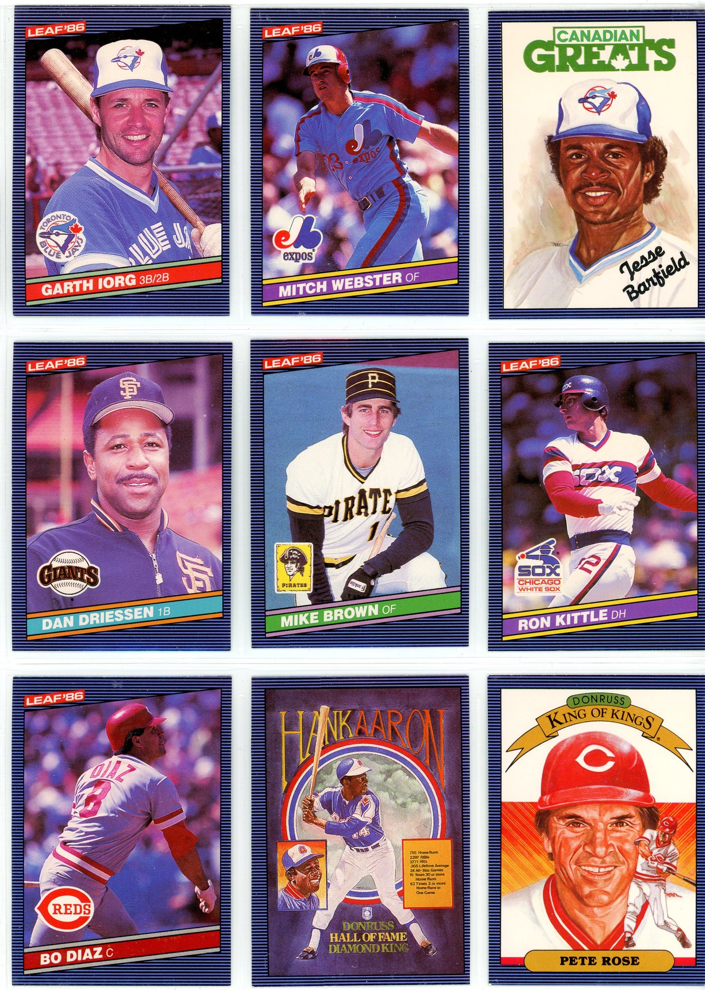 1986 Leaf MLB Baseball Complete Set (260 Cards) Made In Canada McGriff Rookie