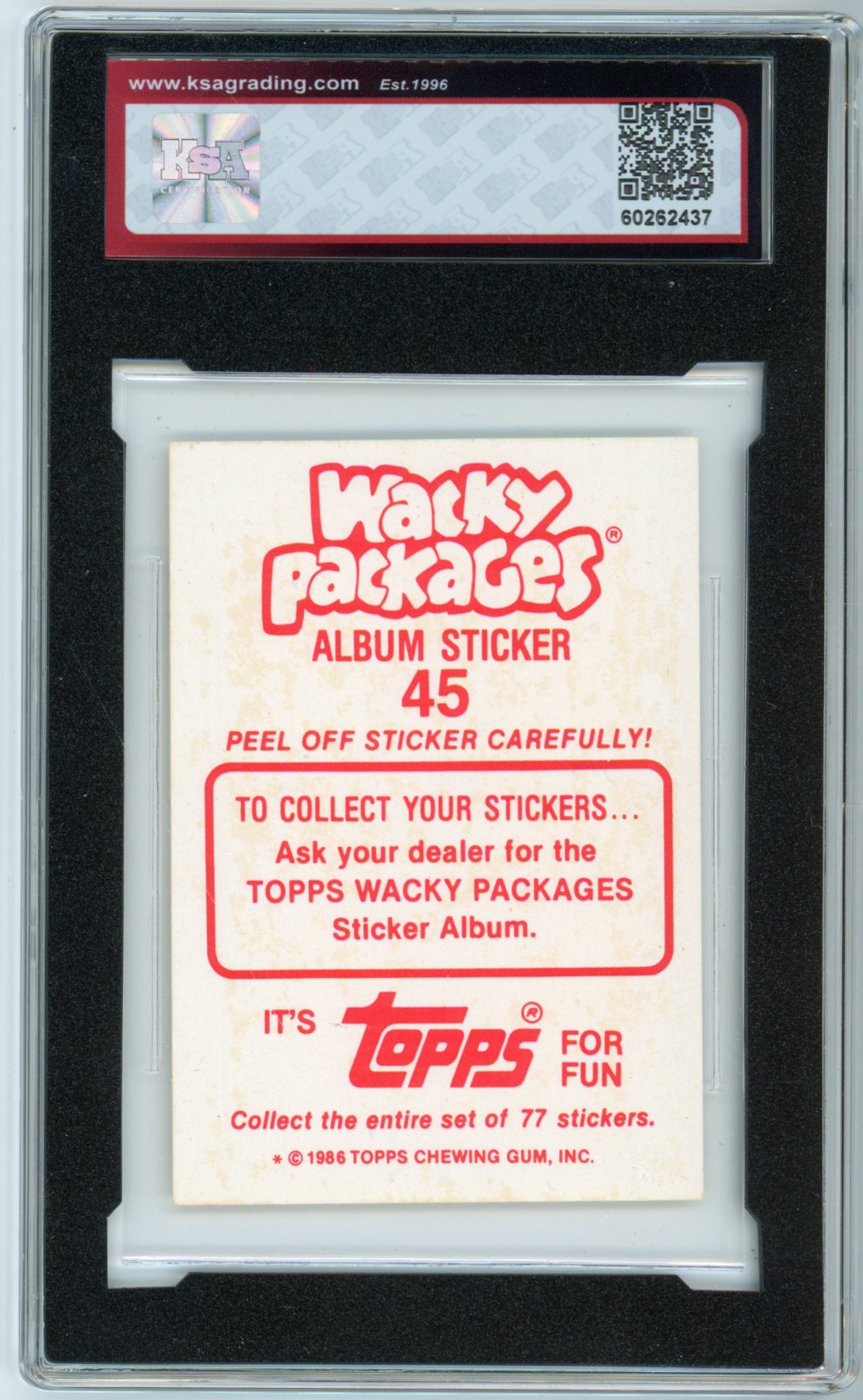1986 Topps Wacky Packages "Go Bums" Graded Sticker Card KSA 5