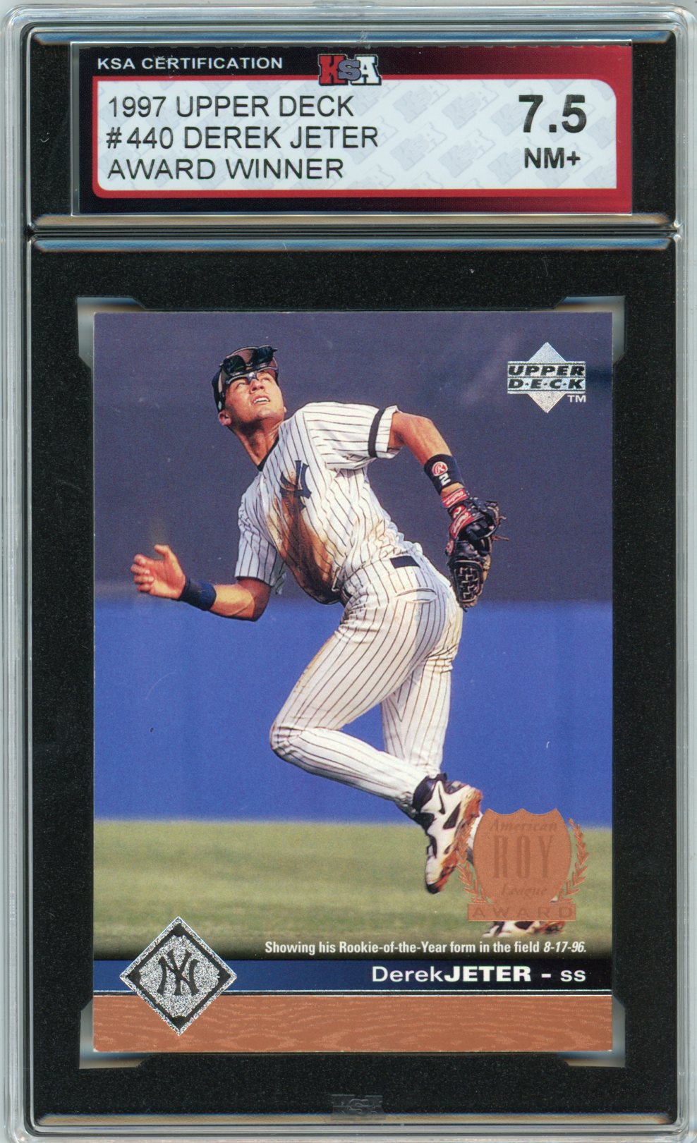 1997 Upper Deck Derek Jeter Award Winner Graded Baseball Card #440 KSA 7.5