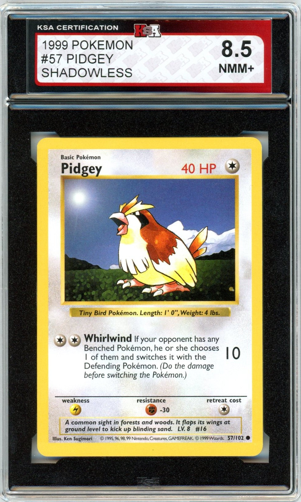 1999 Pokemon Pidgey Shadowless #57 Graded Card KSA 8.5