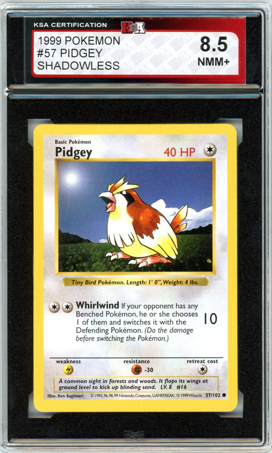 1999 Pokemon Pidgey Shadowless #57 Graded Card KSA 8.5