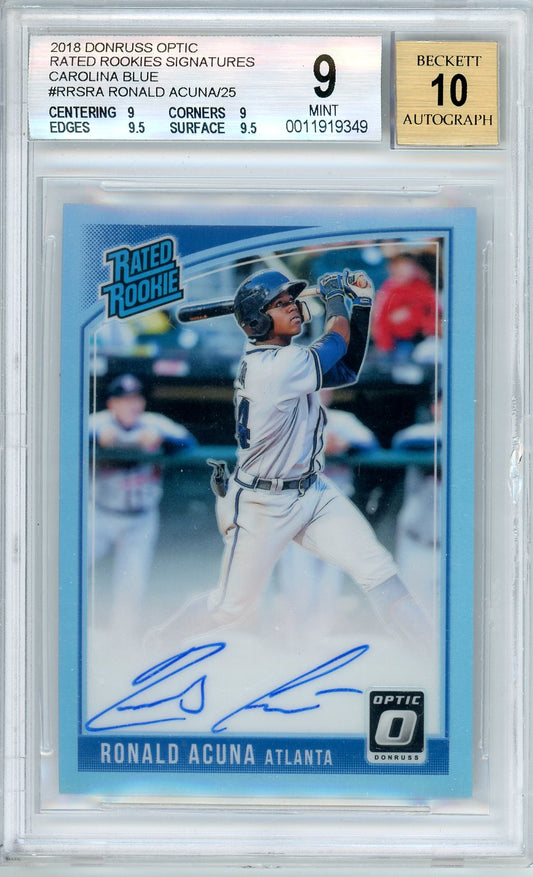 2018 Donruss Optic Ronald Acuna Graded Rookie Card BGS 9 Autograph