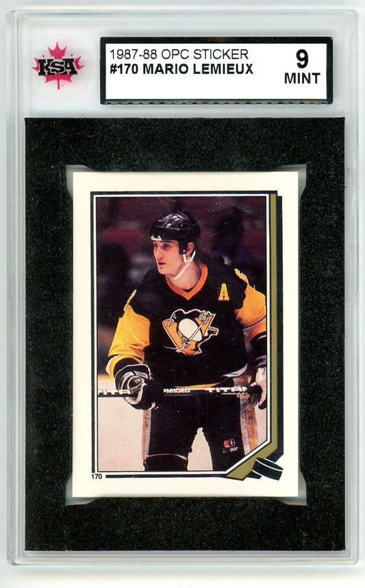 1987/88 OPC O-Pee-Chee Mario Lemieux Graded Sticker Card KSA 9