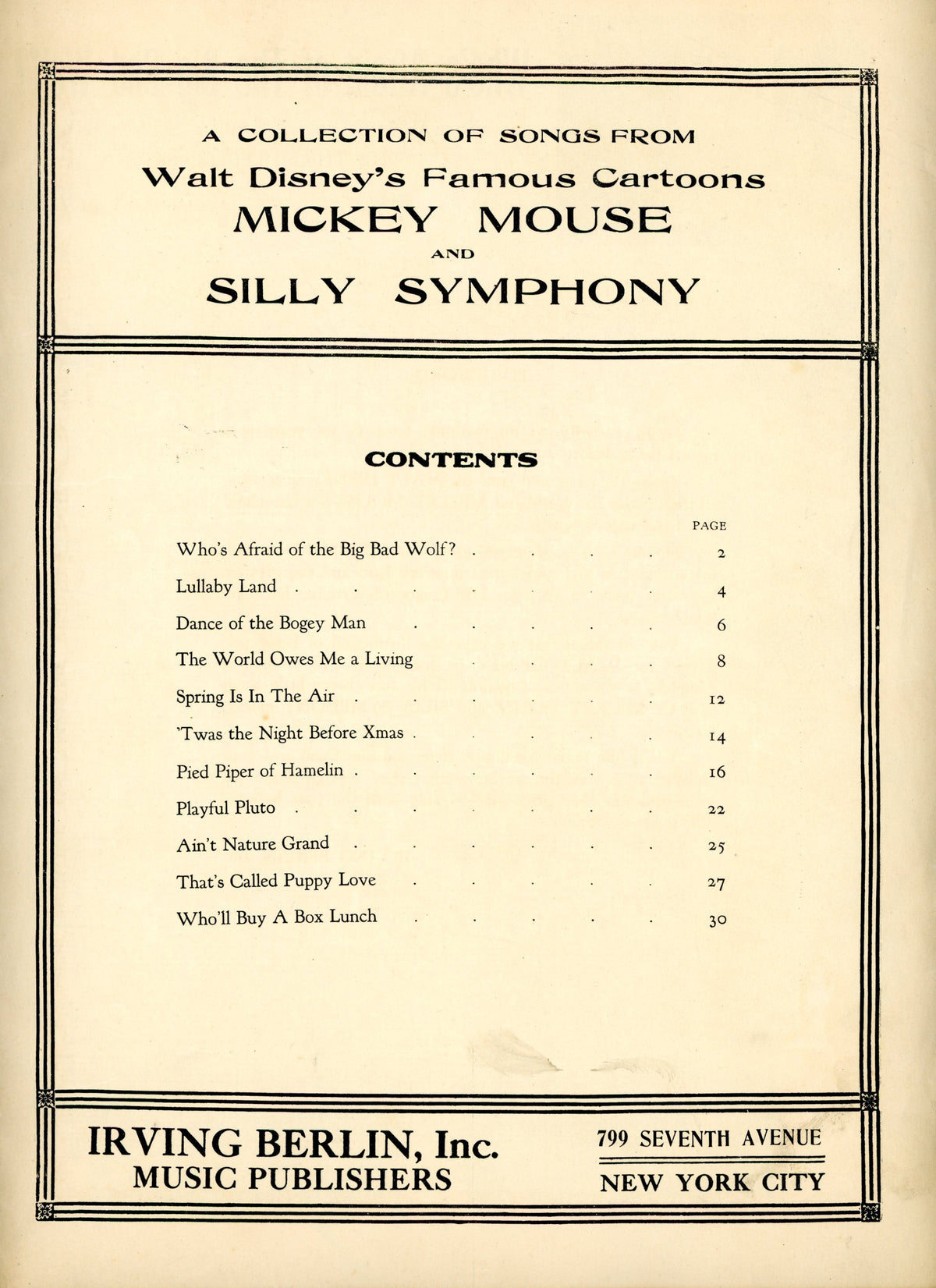 1934 Walt Disney Mickey Mouse and Silly Symphony Folio of Songs Vintage Song Book