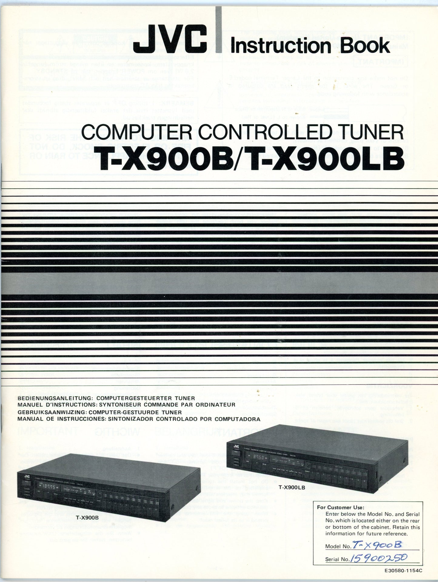 Barely Used 1983 JVC T-X900B Computer Controlled Synthesizer AM/FM Tuner in Original Open Box Made in Japan