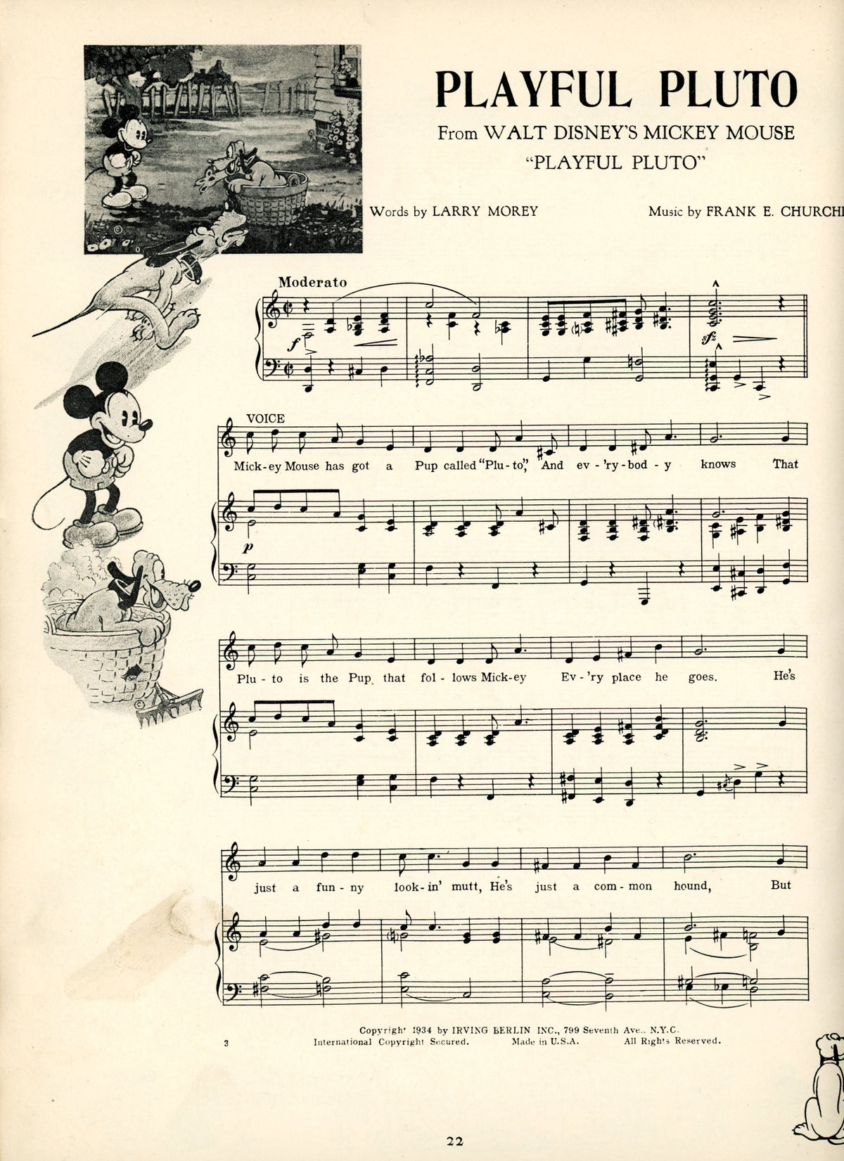 1934 Walt Disney Mickey Mouse and Silly Symphony Folio of Songs Vintage Song Book