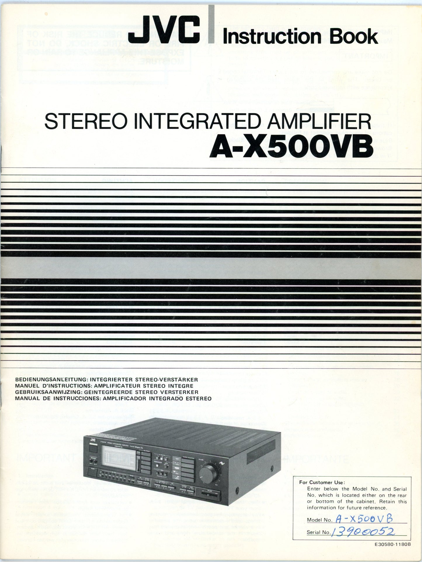 Barely Used 1983 JVC A-X500VB Stereo Integrated Amplifier in Original Open Box Made In Japan