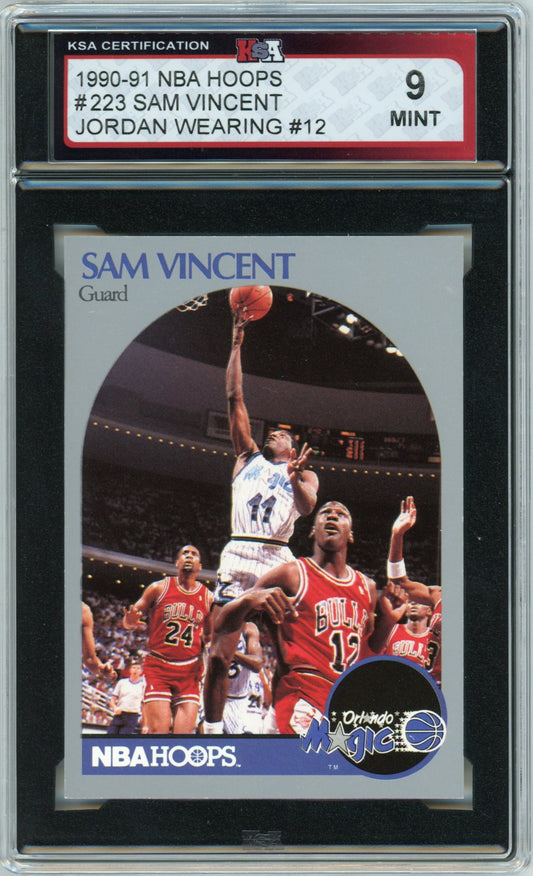 1990/91 NBA Hoops Sam Vincent + Jordan Wearing 12 Graded Card #223 KSA 9