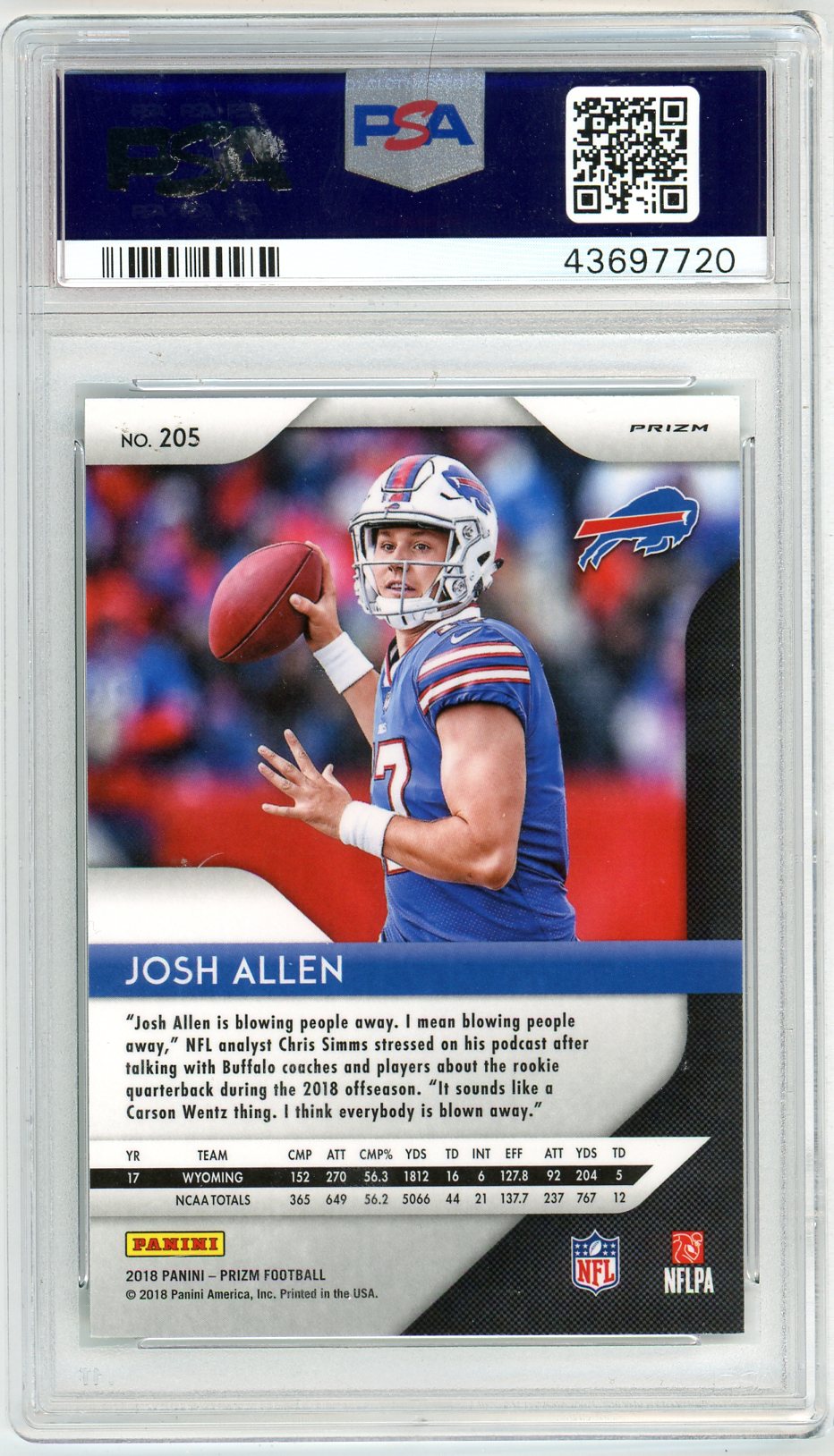 2018 Panini Prizm Josh Allen Graded Rookie Card #205 PSA 10